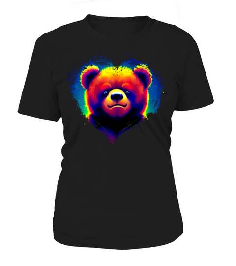 Cute Colorful Rainbow Bear Valentines Day Heart Women's T-Shirt