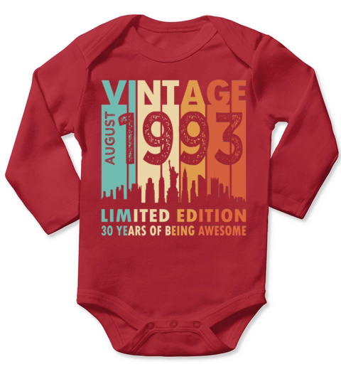 30th birthday vintage august 1993 limited edition Long Sleeve Baby One-Piece
