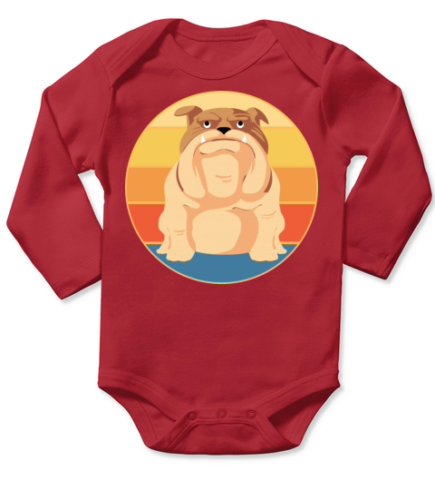 Bulldog Dog Breed Vintage Retro Sunset Long Sleeve Baby One-Piece