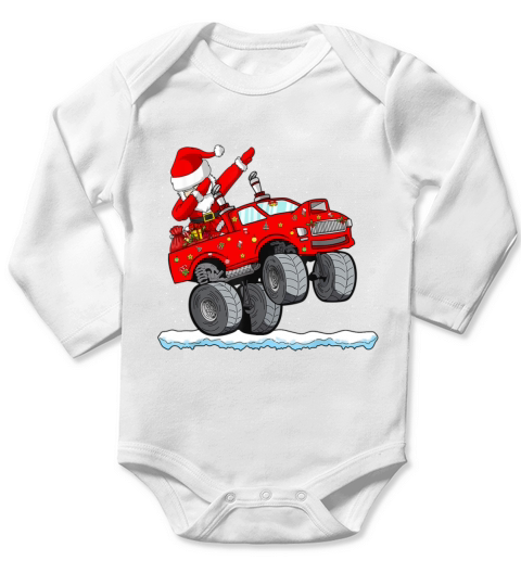 Merry Christmas Christmas Dabbing Santa Claus Monster Truck Boys K Long Sleeve Baby One-Piece