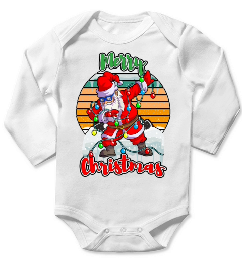 Christmas Lights Dabbing Santa Long Sleeve Baby One-Piece