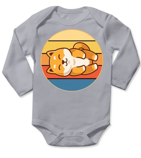 Cute Shiba Inu Dog Breed Vintage Retro Sunset Long Sleeve Baby One-Piece