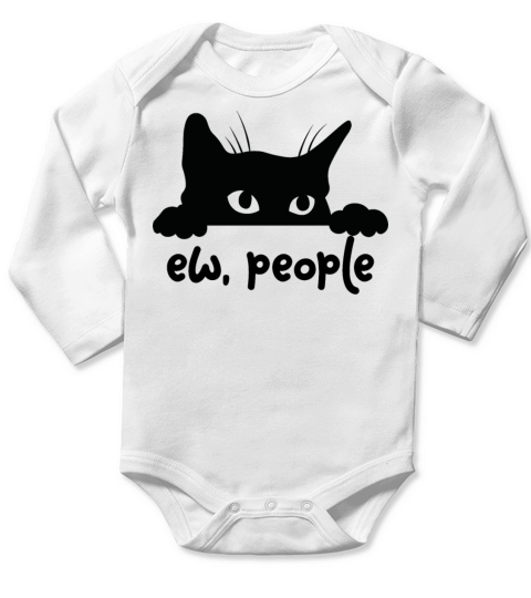 Ew People Peeking Cat Funny Introvert Black Catew Long Sleeve Baby One-Piece