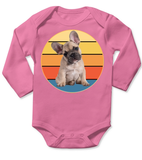 French Bulldog Dog Breed Vintage Retro Sunset Long Sleeve Baby One-Piece
