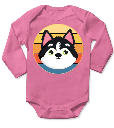 Funny Kawaii Cute Husky Dog Vintage Retro Sunset Long Sleeve Baby One-Piece
