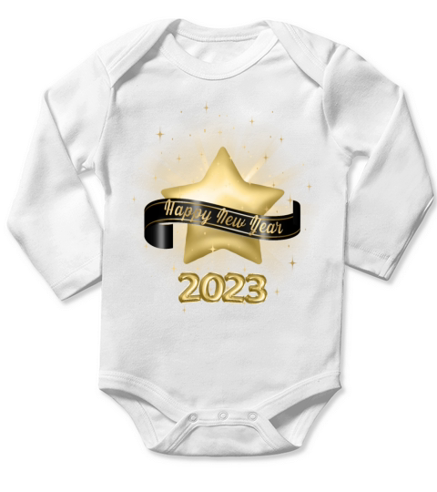 Happy New Year Black and Gold Long Sleeve Baby One-Piece