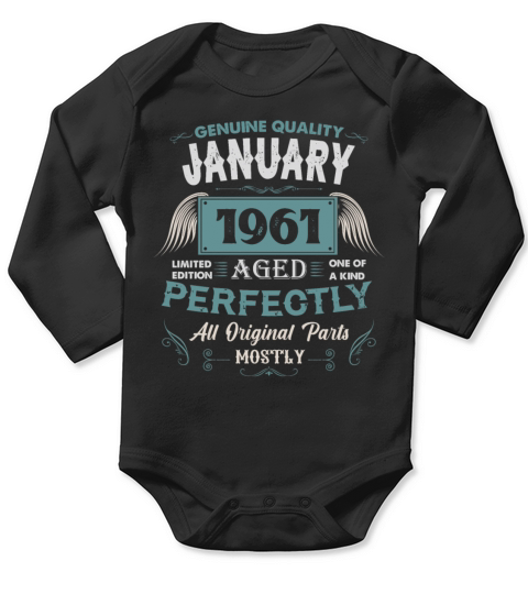 January 1961 Vintage Birthday Present Long Sleeve Baby One-Piece
