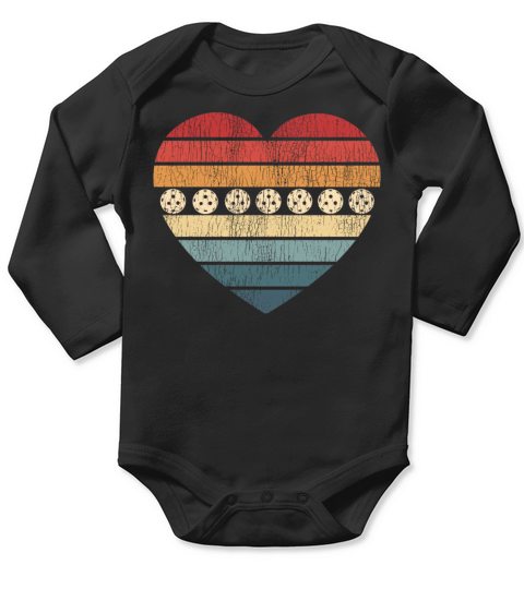Pickleball Heart Retro Vintage Long Sleeve Baby One-Piece
