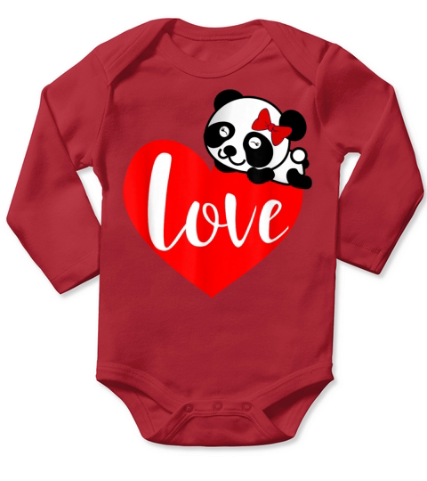 Valentines Day Panda On A Heart Funny Valentines Long Sleeve Baby One-Piece