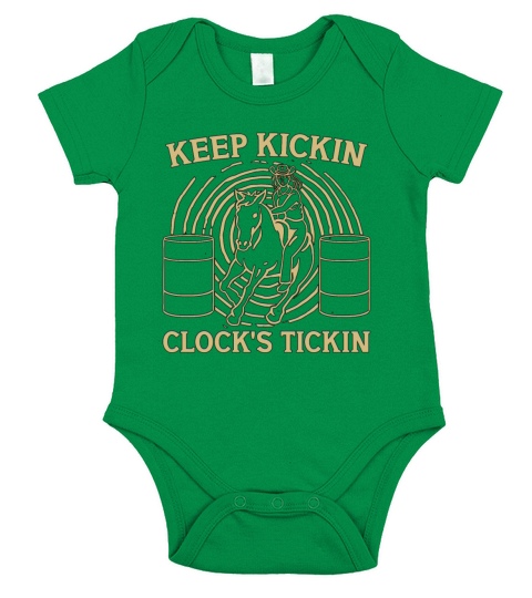 Barrel Racing Keep Kickin Clocks Tickin Cowgirl Short Sleeve Baby One-Piece