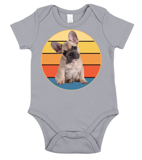 French Bulldog Dog Breed Vintage Retro Sunset Short Sleeve Baby One-Piece