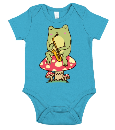 Frog On A Mushroom Saxophone Player Saxophonist Short Sleeve Baby One-Piece