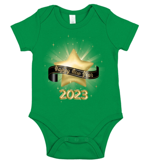 Happy New Year Black and Gold Short Sleeve Baby One-Piece