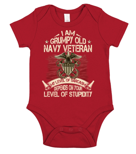 Im A Grumpy Old Navy Veteran Level Of Sarcasm Short Sleeve Baby One-Piece