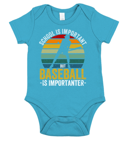 School is important baseball importanter funnier Short Sleeve Baby One-Piece