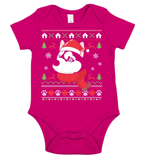 Siberian Husky Ugly Christmas Santa Short Sleeve Baby One-Piece