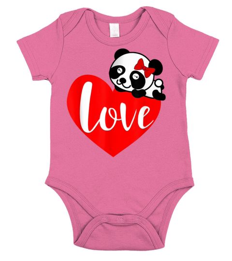 Valentines Day Panda On A Heart Funny Valentines Short Sleeve Baby One-Piece