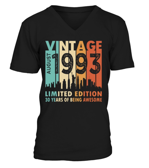 30th birthday vintage august 1993 limited edition V-Neck T-shirt