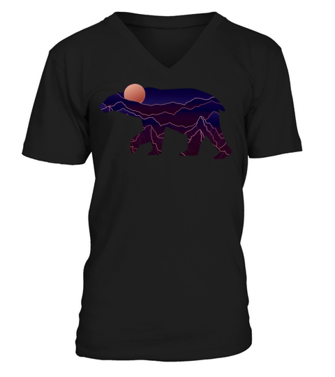 Bear With Abstract Mountain V-Neck T-shirt