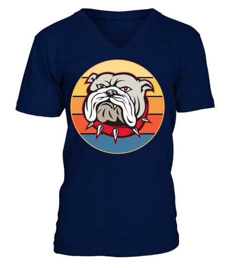 Bulldog Dog Breed Vintage Retro Sunset V-Neck T-shirt