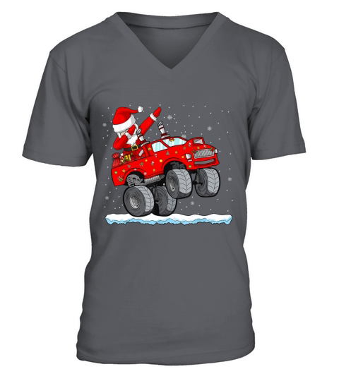 Christmas Dabbing Santa Claus Monster Truck Boys K Merry Christmas V-Neck T-shirt