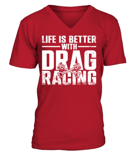 Drag Racing Race Car Girl Vintage V-Neck T-shirt