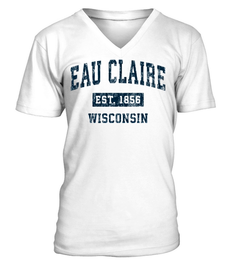Eau Claire Wisconsin Wi Vintage Sports Design Navy V-Neck T-shirt