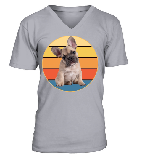 French Bulldog Dog Breed Vintage Retro Sunset V-Neck T-shirt