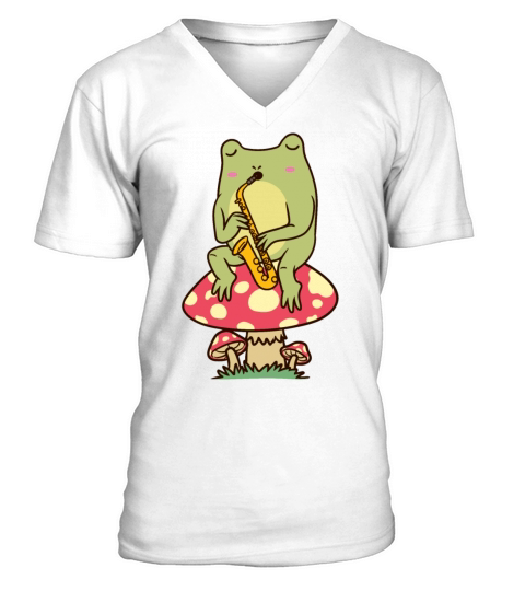 Frog On A Mushroom Saxophone Player Saxophonist V-Neck T-shirt
