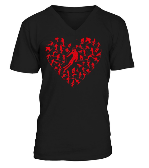 Heart Full Ski Winter Sport Lovers Valentine Gift V-Neck T-shirt