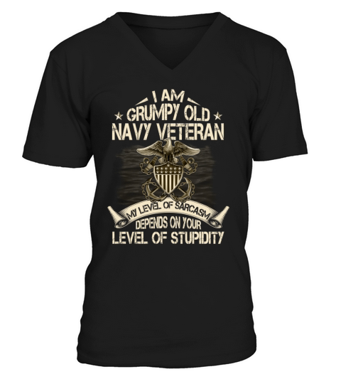 Im A Grumpy Old Navy Veteran Level Of Sarcasm V-Neck T-shirt