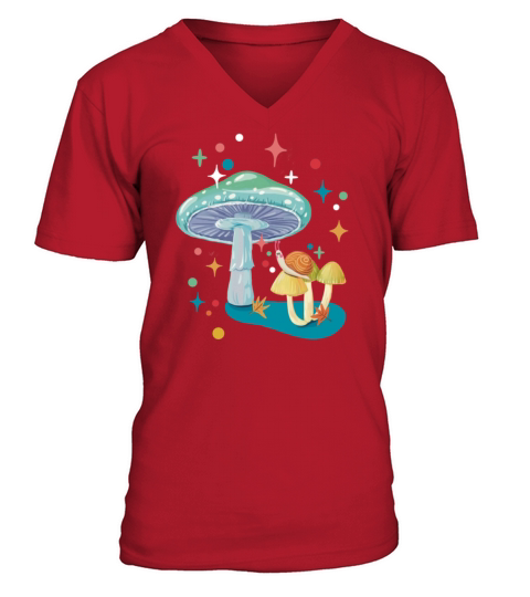 Vintage cozy green mushroom and snail V-Neck T-shirt