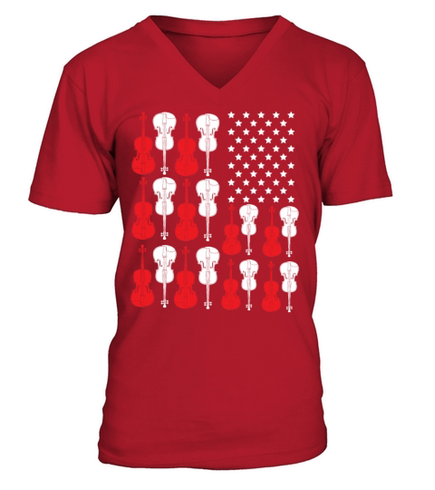 Violin Violinist Usa American Flag V-Neck T-shirt