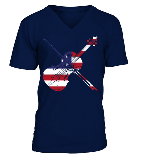 Violin Violinist Usa American Flag V-Neck T-shirt