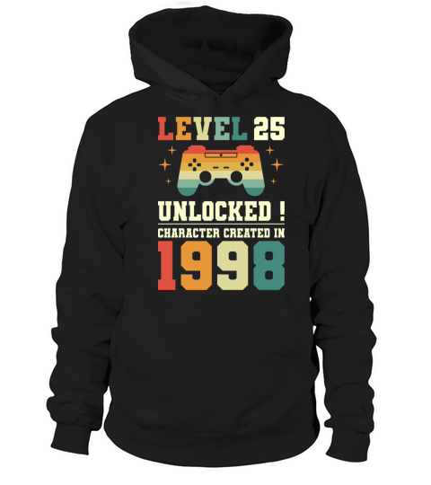 Geek Level 25 Unlocked 1998 25th Birthday Gamer Hoodie Unisex