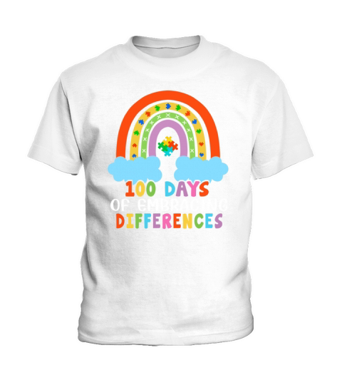Autism Rainbow Embrace Differences 100 Days School Kids T-Shirt