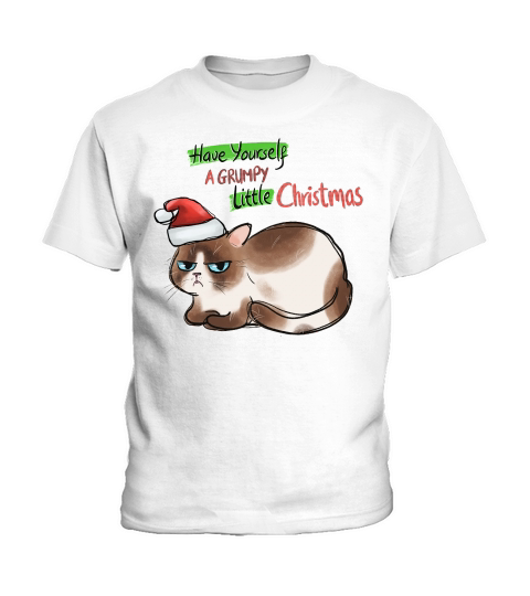 Funny Cat Christmas Have Yourself A Grrumpy Little Christmas Kids T-Shirt