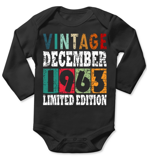 Birth Month December 1963 Vintage Long Sleeve Baby One-Piece