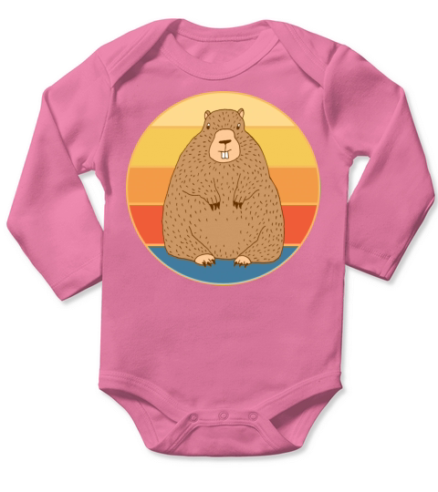 Cute Groundhog Retro Sunset Vintage Animal Lover Long Sleeve Baby One-Piece