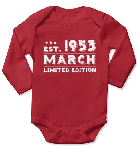Est March 1953 - Birthday Present - Vintage Long Sleeve Baby One-Piece
