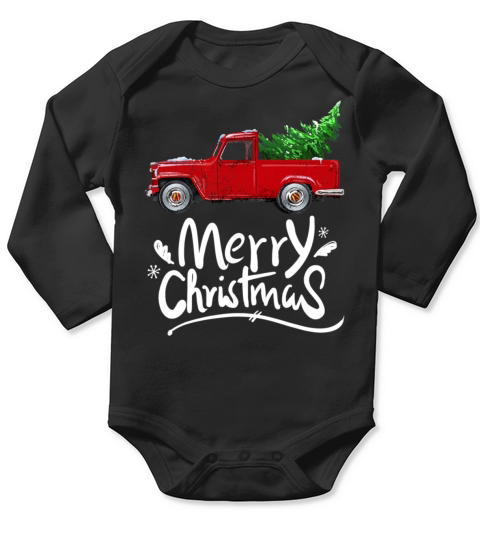 Vintage Wagon Red Truck Christmas Tree Pajama Long Sleeve Baby One-Piece