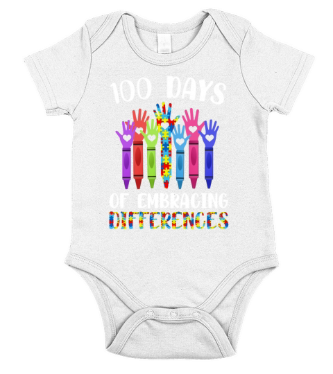 Autism Awareness Embrace Differences 100 Days Short Sleeve Baby One-Piece