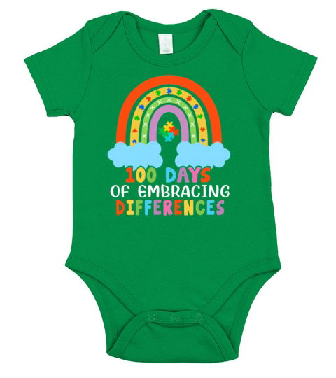 Autism Rainbow Embrace Differences 100 Days School Short Sleeve Baby One-Piece