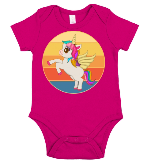 Cute Kawaii Unicorn Retro Sunset Vintage Short Sleeve Baby One-Piece