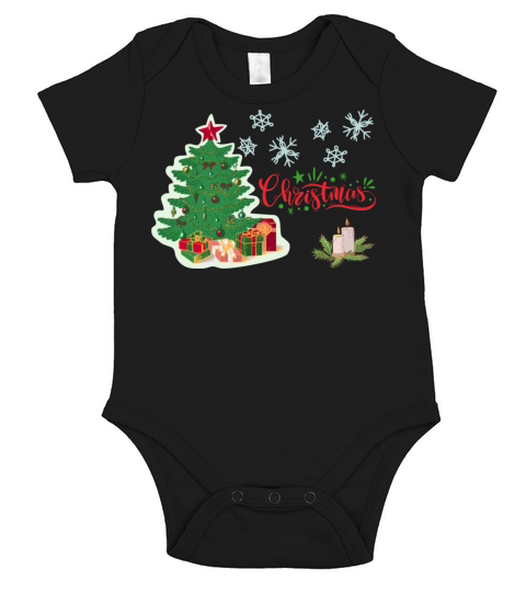 Merry Christmas Tree and Candles Short Sleeve Baby One-Piece