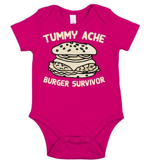 Tummy Ache Burger Survivor Funny Favorite Food Short Sleeve Baby One-Piece