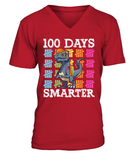100 Days Of School Boys Shirt T Rex Smarter Kids V-Neck T-shirt