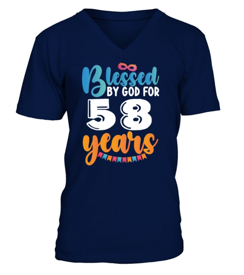 Birthday Blessed by God for 58 Years V-Neck T-shirt