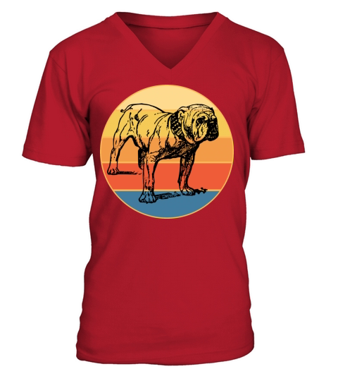 Bulldog Dog Breed Vintage Retro Sunset V-Neck T-shirt