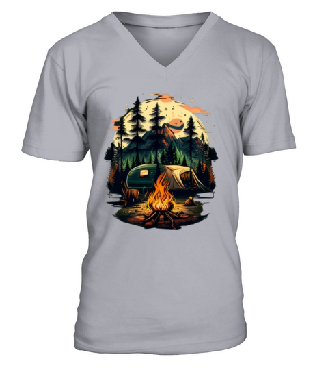 camping V-Neck T-shirt